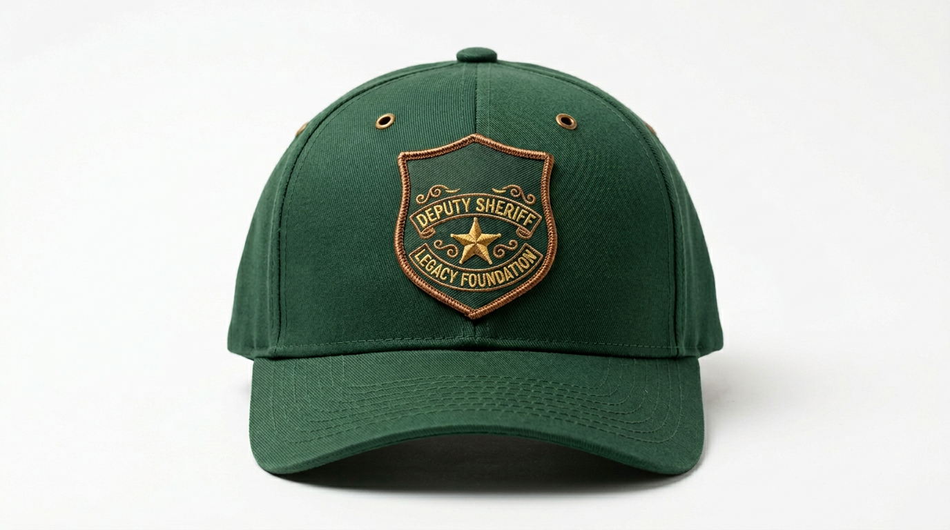Photorealistic preview of a forest green baseball cap with front patch
