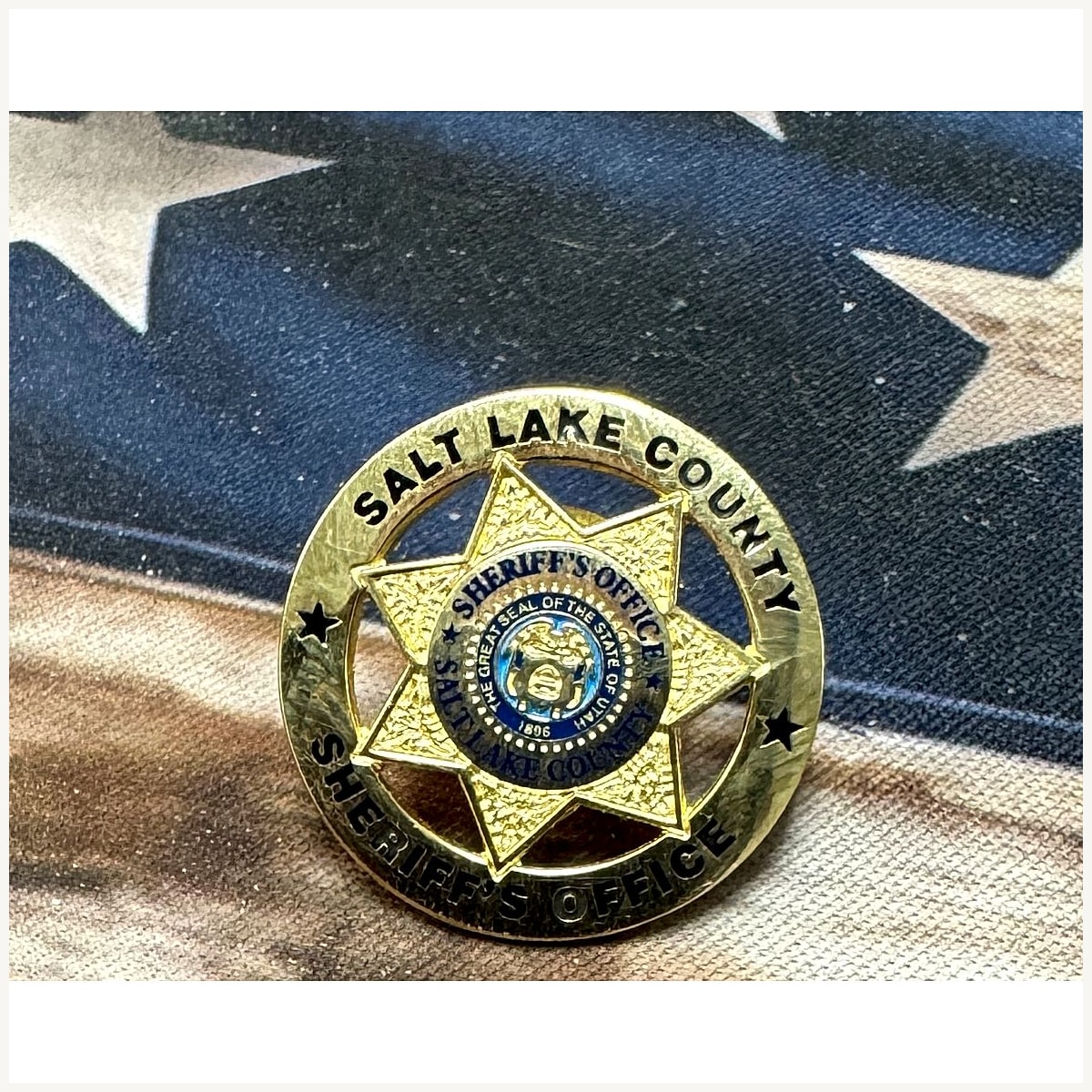 Salt Lake County Sheriff's Office gold tie pin / tack with seven-pointed star and Utah seal