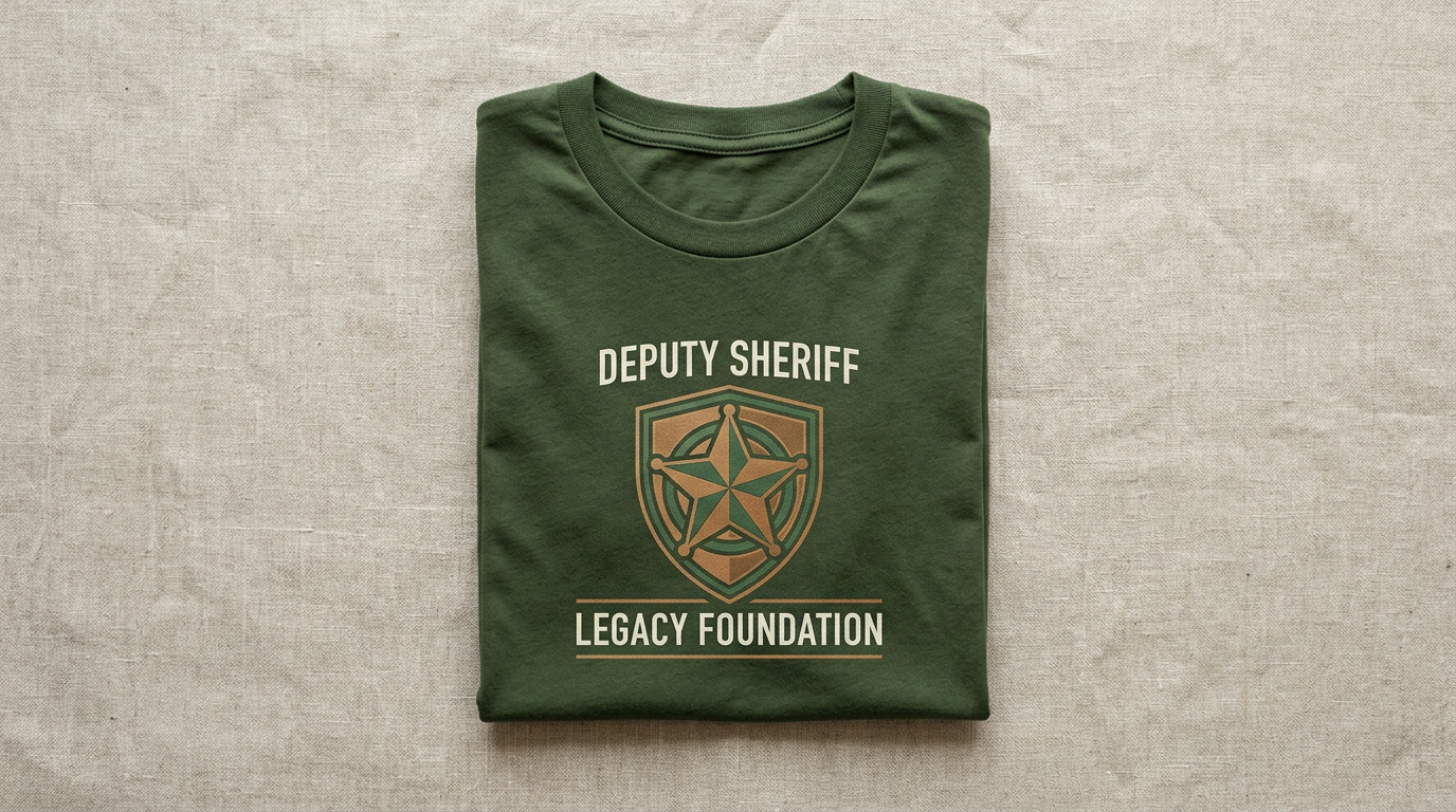 Photorealistic preview of a forest green t-shirt with foundation artwork
